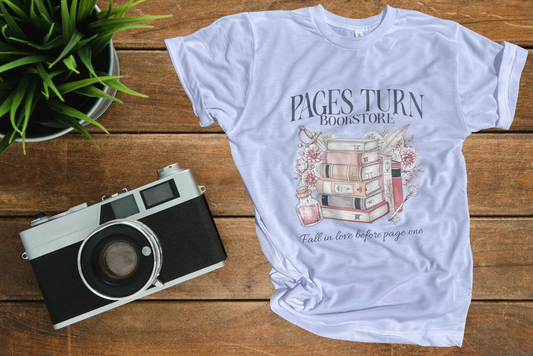 📚 Fall in Love Before Page One — Pages Turn Bookstore Tee
